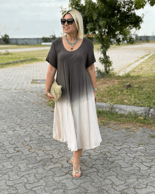 Batik Flared Crew Neck Cotton Dress - Image 5