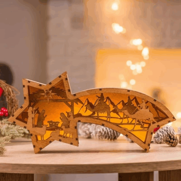 🎅LED Wooden Christmas Ornaments Nativity Scene Star Shaped Desk Lamp🌟 - Image 2
